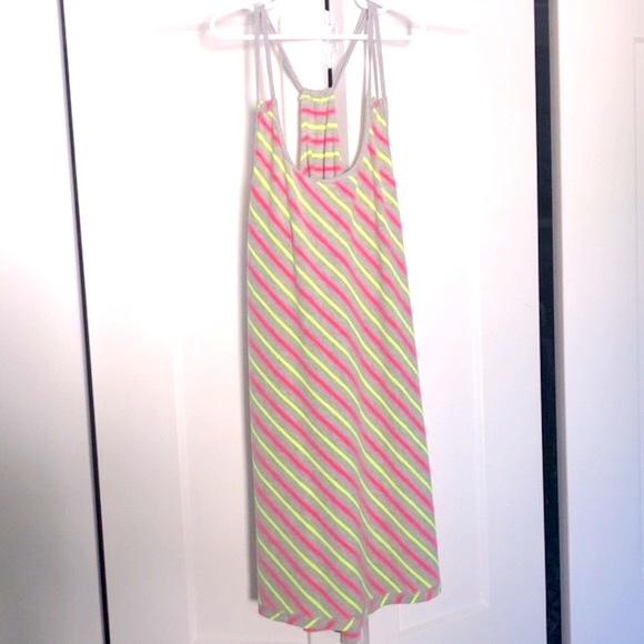 [Maurices] Neon Pink/Yellow Striped Racerback Mini Dress - Women's Size Medium - Picture 2 of 12